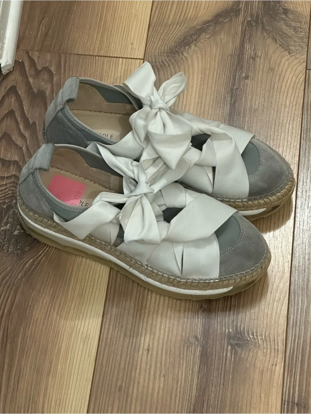 Free People Gray and White Ribbon Espadrille Sneakers